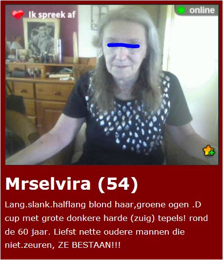 Mrselvira (54) zoekt liefst oudere mannen