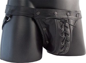 leather underwear  Double pouch laced cockring